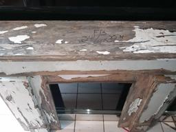 WOODEN PAINTED FIREPLACE MANTEL, MEASUREMENTS ARE APPROXIMATELY 36 IN X 9 IN X 48 IN.