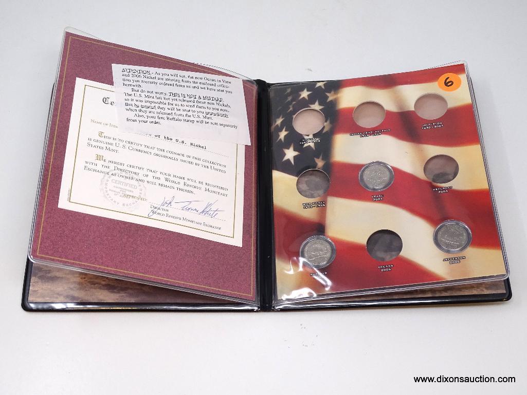 BAG OF MISC. COINS JEFFERSON NICKELS, STATE QUARTERS, BOOK WITH 3 NICKELS