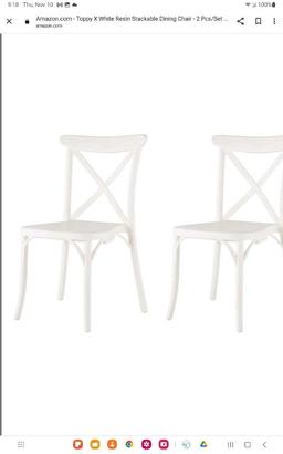 Toppy X White Resin Stackable Dining Chair - 2 Pcs/Set, W 20.3" x D 21.3" x H 34.8" S.H. 17.7 "