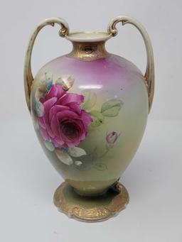 PORCELAIN HAND PAINTED VASE; MEASURES 10 INCHES TALL