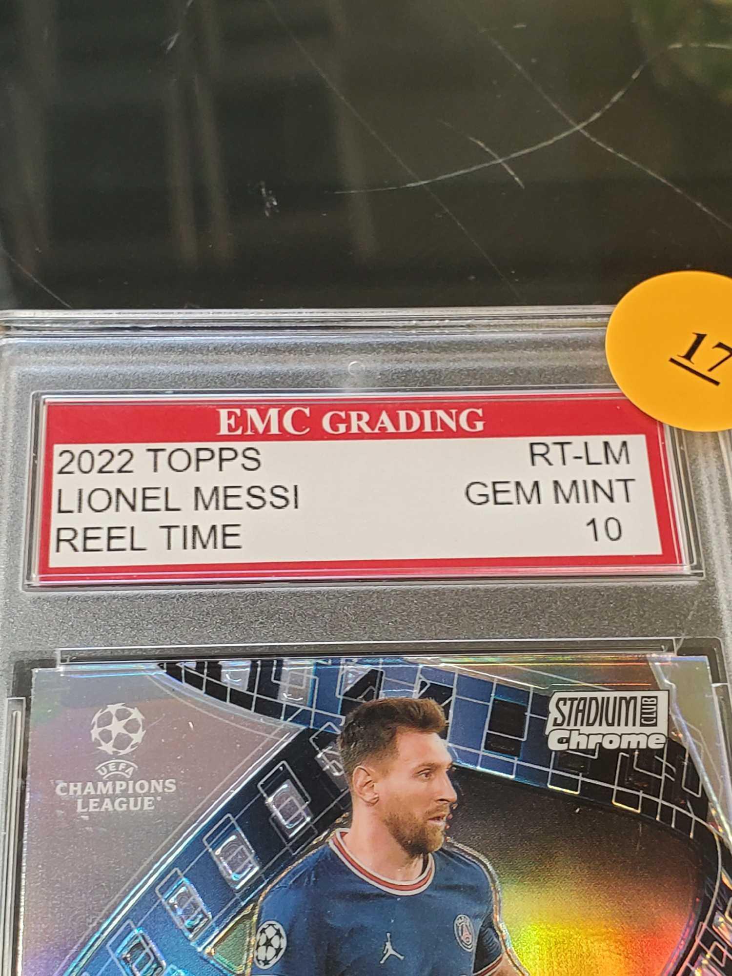 EMC GRADING 2022 TOPPS LIONEL MESSI REEL TIME RT-LM GEM MINT 10, PLEASE SEE THE PICTURES FOR MORE