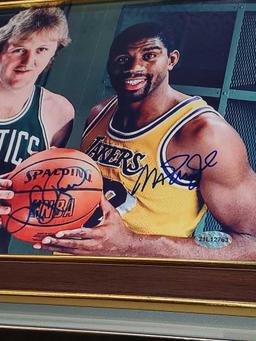 SIGNED AND FRAMED SPORTS PHOTOGRAPH, LARRY BIRD AND MAGIC JOHNSON, COMES WITH SCM NUMBER MATCHED