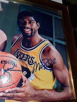 SIGNED AND FRAMED SPORTS PHOTOGRAPH, LARRY BIRD AND MAGIC JOHNSON, COMES WITH SCM NUMBER MATCHED