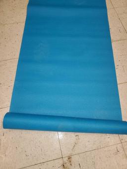 67 5/8"l 24"w BLUE YOGA MAT, PLEASE SEE THE PICTURES FOR MORE INFORMATION.