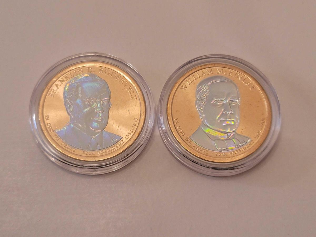 (DR) LOT TO INCLUDE A COMMEMORATIVE WILLIAM MCKINLEY $1 COIN & A FRANKLIN D. ROOSEVELT $1 COIN.