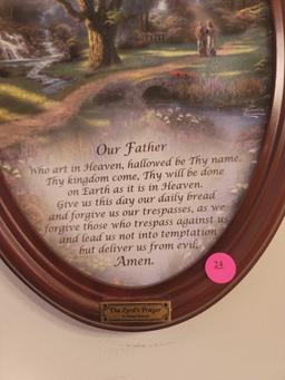 (DR) OVAL SHAPED "THE LORDS PRAYER" PRINT BY THOMAS KINKADE. MEASURES APPROX 10.5" X 16".