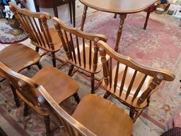 (DR) SET OF (6) VINTAGE COCHRANE CLAPPER COLONIAL REVIVAL MAPLE SPINDLE BACK CHAIRS WITH CROSS