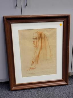 PASCAL ADOLPHE JEAN DAGNON BOUVERET SANGUINE SKETCH. SIGNED ON THE BOTTOM BY THE ARTIST. THE ARTIST