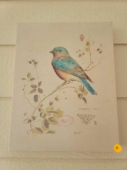 (SUNRM) LOT OF 4 BIRD THEMED FRENCH STYLE CANVASES. EACH MEADURES APPROX 11" X 14"