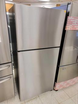 G.E. 19.2 CU. FT. TOP-FREEZER REFRIGERATOR, STAINLESS STEEL, FINGER PRINT RESISTANT. MODEL