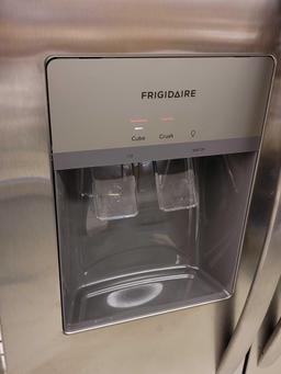 FRIGIDAIRE 33" 22.3 CU. FT. SIDE BY SIDE STAINLESS STEEL REFRIGERATOR WITH ICE MAKER. IT MEASURES