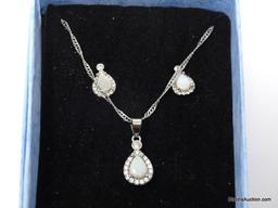 FANCY 3 PC. SILVER TONE NECKLACE & EARRING SET. INCLUDES A DIAMOND-CUT ROPE TWIST STYLE CHAIN WITH A