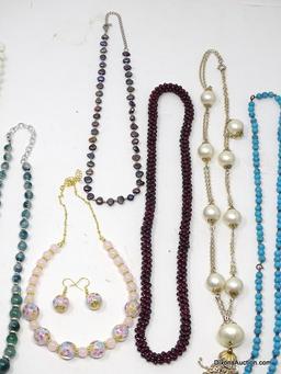 LOT OF (10) FASHION NECKLACES TO INCLUDE TURQUOISE COLORED NECKLACES, FAUX. FRESH WATER PEARL