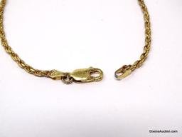 .925 STERLING SILVER GOLD VERMEIL ROPE CHAIN BRACELET WITH LOBSTER CLASP. MARKED "925". IT MEASURES