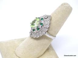 .925 AAA TOP CUSTOM DESIGN GORGEOUS PEAR SHAPED GREEN AMETHYST CENTER STONE COCKTAIL RING WITH