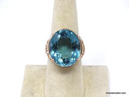 .925 AAA GORGEOUS OVER 15 CT NOT ENHANCED BLUE GREEN LARGE OVAL TOURMALINE GEMSTONE RING WITH GOLD