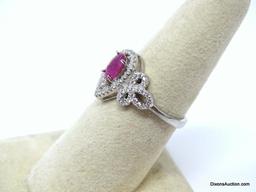 .925 AAA GORGEOUS 5 X 7MM PINK RED OVAL AFRICAN RUBY RING WITH SURROUNDING CZ'S. SIZE 7. NEW! SRP