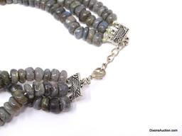18"-19"-20" AAA QUALITY GORGEOUS .05 X .06MM NATURAL LABRADORITE 3 STRAND RONDELLE BEAD NECKLACE