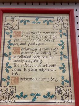 LOT OF TWO FRAMED PRINTS ONE IS A GOLD TONE FLORAL PRINT AND THE OTHER IS A CHRISTMAS SCRIPTURE