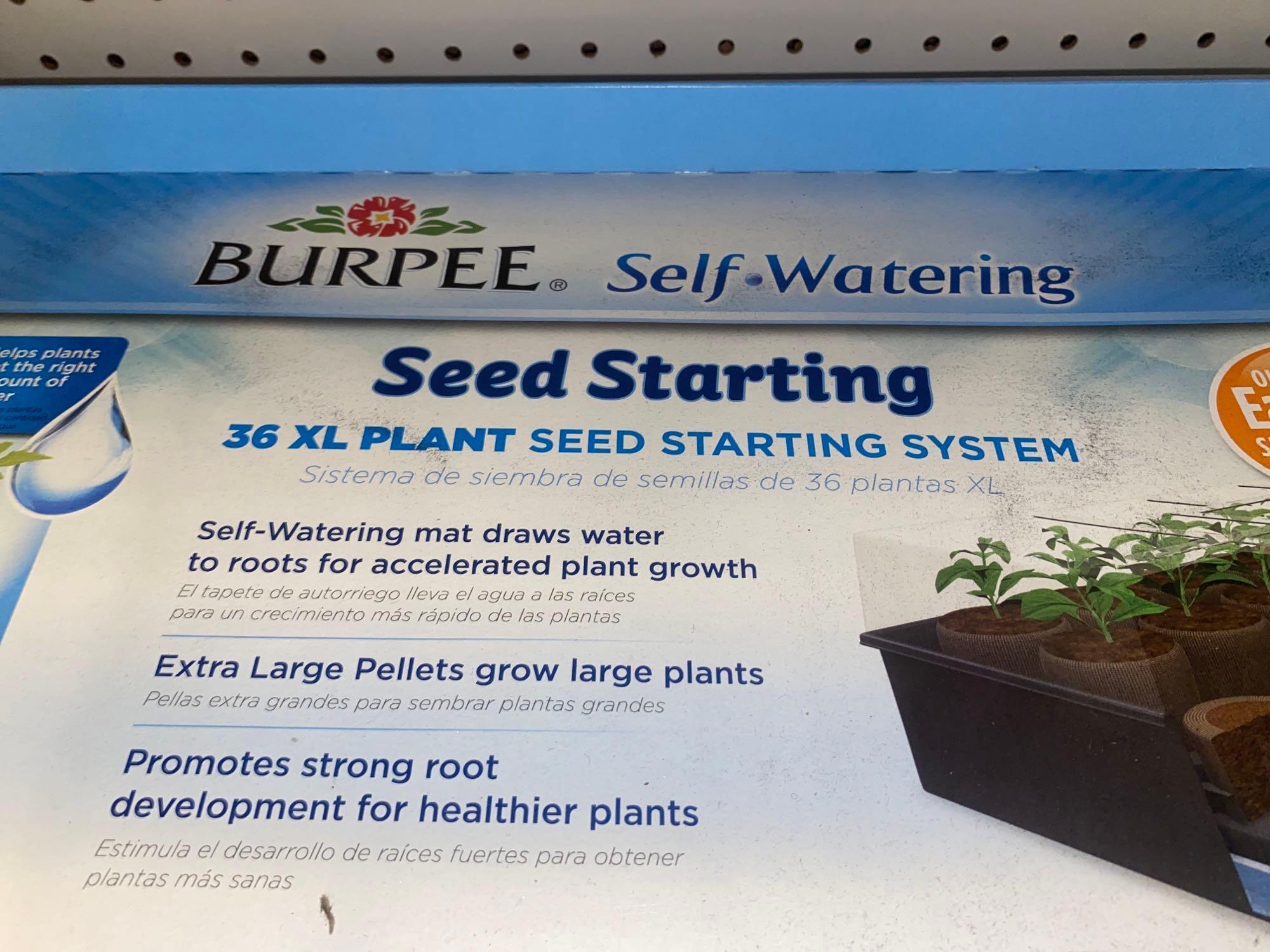SHELF LOT OF ASSORTED TO INCLUDE TWO BURPEE SELF WATERING SEED STARTING SYSTEM POTS FOR 36 XL
