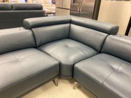 Abbyson Quinton Top Grain Leather Sectional Blue, 115? x 115? x 29? Retail Value $3,800.00 Sectional