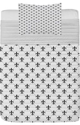 Ambesonne Fleur De Lis Microfiber Bedspread Set, Checkered Dotted Pattern with Monochrome Abstract