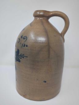 W.H. FARRAR/GEDDES N.Y. STONEWARE FLOWER DETAILED 1859 JUG. IT MEASURES 11-1/2" TALL X 7" DIAMETER