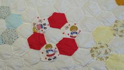 EARLY STYLE HEXAGON STITCH KIDS / ADULT QUILT MEASURES APPROXIMATELY 69 IN X 92 IN.