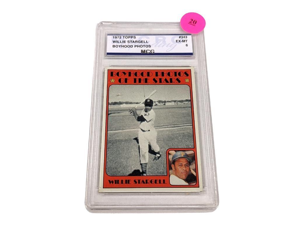 1972 TOPPS WILLIE STARGELL BOYHOOD PHOTOS #343 EX-MT 6 GRADED CARD. COMES WITH A HARD PLASTIC CASE.