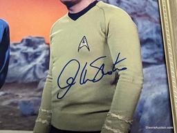 FRAMED & AUTOGRAPHED PHOTO OF STAR TREK CAST MEMBERS WILLIAM SHATNER & LEONARD NIMOY. DISPLAYED IN A