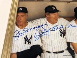 FRAMED & AUTOGRAPHED PHOTO OF JOE DIMAGGIO, WHITEY FORD, BILLY MARTIN & MICKEY MANTLE. DISPLAYED IN