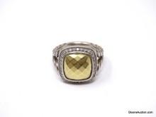 DAVID YURMIN ALBION .925 STERLING SILVER/18K YELLOW GOLD AND DIAMOND RING. FEATURES A DOME FACETED