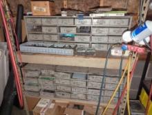 (WS) CONTENTS OF THREE SHELVES TO INCLUDE (2) METAL 24 DRAWER NUTS/BOLT ORGANIZER DRAWERS FULL OF
