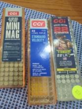 LOT of 3 partial boxes of CCI 22 mini mag and long rifle ammunition.