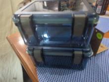 Lot of (2) Outdoor Products large watertight boxes. Each holds 1.5 liters. Both are brand new with