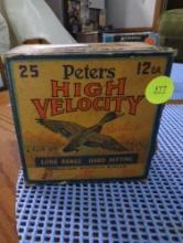 Peters high velocity 12 gauge long range hard hitting smokeless shotgun shells. 2 3/4 inch. Box of