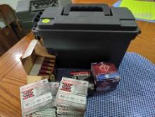 Lot of assorted items to include: gray plastic ammunition box, (1) box of Federal Premium .410
