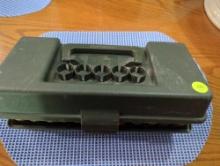 Case Gard molded plastic 12 gauge shotgun shells ammo box with 37 assorted shells.