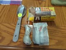 3 PC. LOT TO INCLUDE A BOY SCOUTS OF AMERICAN 3 PC. CAMPING UTENSILS SET, THE A-LINE ACEDEMY FUEL