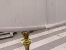 Gold Toned Floor Lamp with White Lamp Shade Slight Damage to shade (Pictures Included) 5 Ft Tall