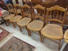 Lot of 5 Chairs - Late Victorian American Oak Dining Side Chairs with Woven Seats Dimensions - 33" H