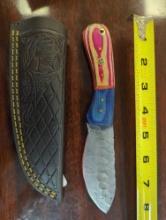 HANDMADE DAMASCUS STEEL SHEEPSFOOT BLADE KNIFE WITH WOOD HANDLE. BLADE MEASURES 4". COMES WITH