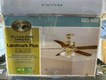 Hampton bay landmark Plus 52 inch large room, ceiling fan polished brass finish with quiet motor