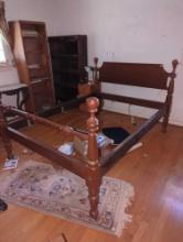 (BR2) ANTIQUE QUEEN SIZE CANNONBALL POST BED FRAME. NO SLATS-FRAME ONLY. MEASURES APPROX 58" X 80" x