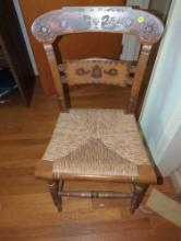 (DR,2) HANDPAINTED SIDE CHAIR WITH WOVEN SEAT. BACK HAS STENCILED GEESE ON BACK