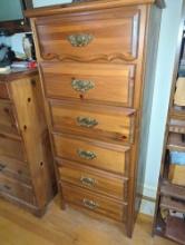 (BR3) PINE WOOD LINGERIE CHEST WITH 6 DRAWERS. EACH DRAWER HAD BRASS TONED PULLS WITH SCROLL
