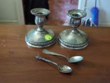 (DR) 4 PC. LOT TO INCLUDE A PAIR OF STERLING SILVER WEIGHTED INTERNATIONAL PRELUDE PATTERN CANDLE