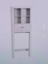 24 INCH X 65 INCH X 8 INCH WHITE OVER THE TOILET STORAGE WITH 4 OPEN COMPARTMENTS, APPEARS TO BE NEW
