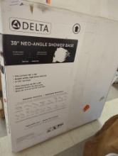 DELTA 38 IN X 38 IN CLASSIC CORNER SHOWER PAN BASE WITH CENTER DRAIN IN WHITE, NEO ANGLE SHOWER