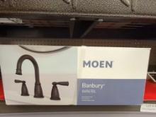 MOEN BANBURY 8 INCH WIDESPREAD DOUBLE HANDLE HIGH ARC BATHROOM FAUCET WITH DRAIN KIT AND VALVE